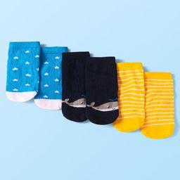 Cute Walk by Babyhug Knit Ankle Length Socks With Whale & Star Design Pack of 3 - Blue Black & Yellow-image-65