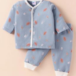 Ben Benny Fleece Knit Full Sleeves Winter Night Suit with Floral Print - Light Blue-image-30