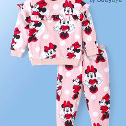 Babyoye DisneyFull Sleeves Sweatshirt& Track Pant with Minnie Mouse Graphics and Frill Detailing- Pink-image-18