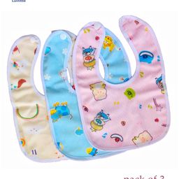 Luvlittle Waterproof Feeding Bibs with Snap Button Closure Multi Print Pack of 3- Multicolour (Print May Vary)-16