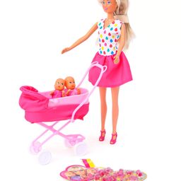 Steffi Love Sunshine Twins Doll Set Steffi With 2 Babies Buggy & Accessories Pink - Height 33 cm-image-55