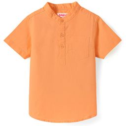 Babyhug Linen Woven Half Sleeves Solid Color Kurta Type Mandarin Collar Shirt - Orange-image-92