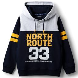 Pine Kids Cotton Knit Full Sleeves Hooded Sweatshirt With Text Print - Navy Blue-image-35