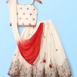 Babyhug Woven Sleeveless Lehenga Choli Set With Sequin Detailing & Dupatta - White-image-75