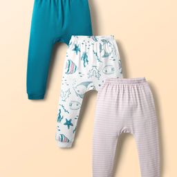 Kookie Kids Interlock Knit Striped & Sea Animals Printed Diaper Leggings Pack of 3 - Multicolor-image-60