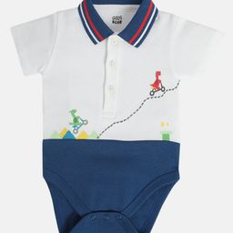 MINI KLUB Cotton Knit Half Sleeves Baby Dinosaurs Printed Onesie - White-image-57