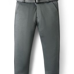 Rikidoos Cotton Lycra Woven Textured Pant With Belt - Grey-image-67
