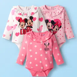 Babyhug Disney Interlock Knit Full Sleeves Onesies with Minnie & Friends Graphics Pack of 3 - Pink & White-picture-18