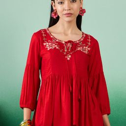 Sangria Floral Embroidered Tops-image-54