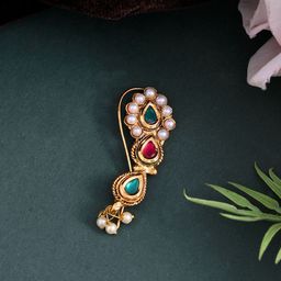 Silvermerc Designs Gold-Plated Gemstone & Pearls Stud Nosepin-image-3