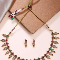 KARATCART Gold-Plated Stone-Studded Laxmi Mata Temple Jewellery Set-picture-22