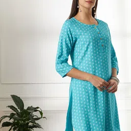 Anouk Rustic Geometric Printed Round Neck Three-Quarter Sleeves Regular Straight Kurta image 2