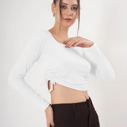 clobug Women Solid Square Neck Full Sleeve Fitted Crop Top-image-24