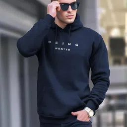 BEING WANTED Men Navy Blue Long Sleeves Cotton Hooded Sweatshirts-picture-45