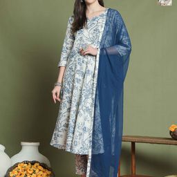 Rajnandini Women Floral Printed Regular Kurta with Trousers & With Dupatta-picture-16