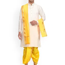 RAMESHWARAM FABRICS Men Solid Kurta with Dhoti Pant & Dupatta-picture-5