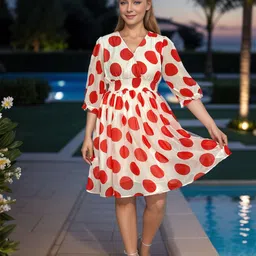 KALINI Polka Dot Print Georgette Fit & Flare Dress-image-20