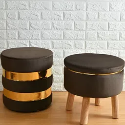 Shadowkart Grey 2 Pieces Wooden Mudda Pouffe Ottoman-2