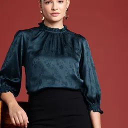 all about you Floral Self Designed High Neck Puff Sleeve Regular Top-picture-31