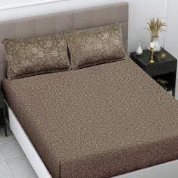 FABINALIV Taupe Printed Woollen 300 TC Fitted King Bedsheet Set 2.50 m x 2.20 m-image-18