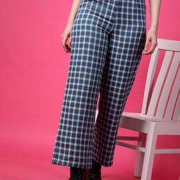 Popwings Women Checked Relaxed High-Rise Easy Wash Trousers-image-38
