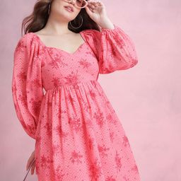 DressBerry Floral Print Puff Sleeve Fit & Flare Dress-49