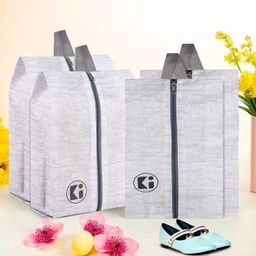 Kuber Industries Grey 4 Pieces Printed Regular Shoes Organisers-3