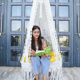 Patiofy White Macram Comfortable Hammock Swing Chair With Cushion-24