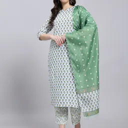 Anouk Rustic Floral Printed Notch Neck Kurta With Trousers & Dupatta-picture-3