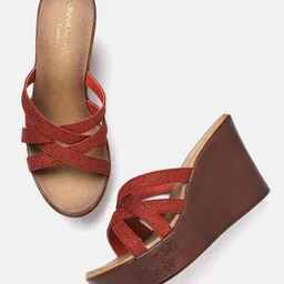 DressBerry Women Red Shimmer Wedges-image-7