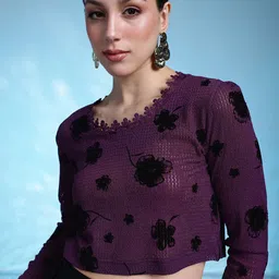 bebe Floral Print Ruffles Lace Crop Top-image-33