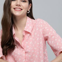 Mast & Harbour Pink & White Floral Printed Bell Sleeves Top-image-21