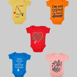 BAESD Infants Pack Of 5 Printed Pure Cotton Bodysuit-42