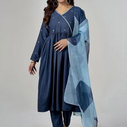 Anouk Rustic Women Embroidered Pleated Mirror Work Kurta with Trousers & With Dupatta-28