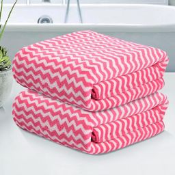 Kuber Industries Pink & White 2 Pieces Printed Microfiber 280 GSM Bath Towels-38