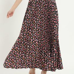 ZWERLON Floral Printed Accordion Pleated Flared Maxi Skirts-picture-8