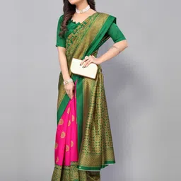 KALINI Pink & Green Ethnic Motifs Art Silk Saree-picture-27