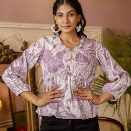 Nayo Print Puff Sleeve Crepe Top-image-24