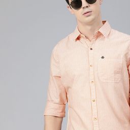 WROGN Men Orange & White Slim Fit Striped Casual Shirt-image-76