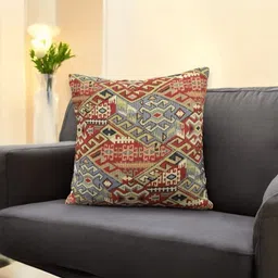 LUSHLYF Maroon & Grey Abstract Jacquard Square Cushion Cover-57