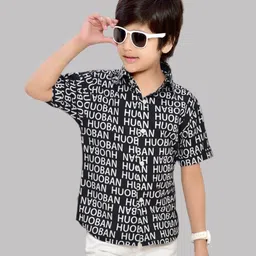 Club96 Boys Standard Fit Typography Printed Spread Collar Cotton Casual Shirt-48