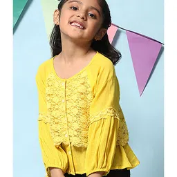 BIBA Full Sleeves Floral Lace Layered Button Down Top - Yellow-picture-47