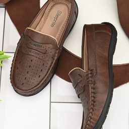 Steprite Perforated Slip On Loafers -  Brown-image-93