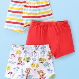 Babyhug 100% Cotton Knit Trunks Teddy Print Pack of 3 - Multicolour-image-65