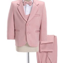 Babyhug Full Sleeves Solid Color 5 Piece Party Suit With Waistcoat & Bow -Pink-image-1