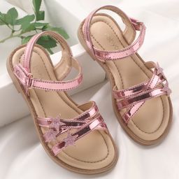 Babyoye Sandals with Velcro Closure & Star Applique - Pink-image-91