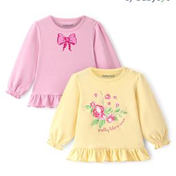 Babyoye 100% Cotton With Eco- Jiva Finish Full Sleeves Floral Printed Top- Lilac & Cream-image-66