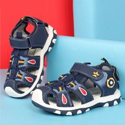Cute Walk by Babyhug Sandals With Velcro Closure & Football Applique - Blue-image-56