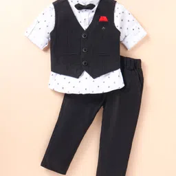 JASH KIDS Cotton Woven Full Sleeves Printed 3 Piece Party Suit with Bow - Black-picture-26