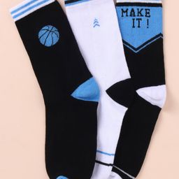 Pine Kids Cotton Knit Ankle Length Color Block Sport Theme Socks Pack Of 3 (Color May Vary)-image-93